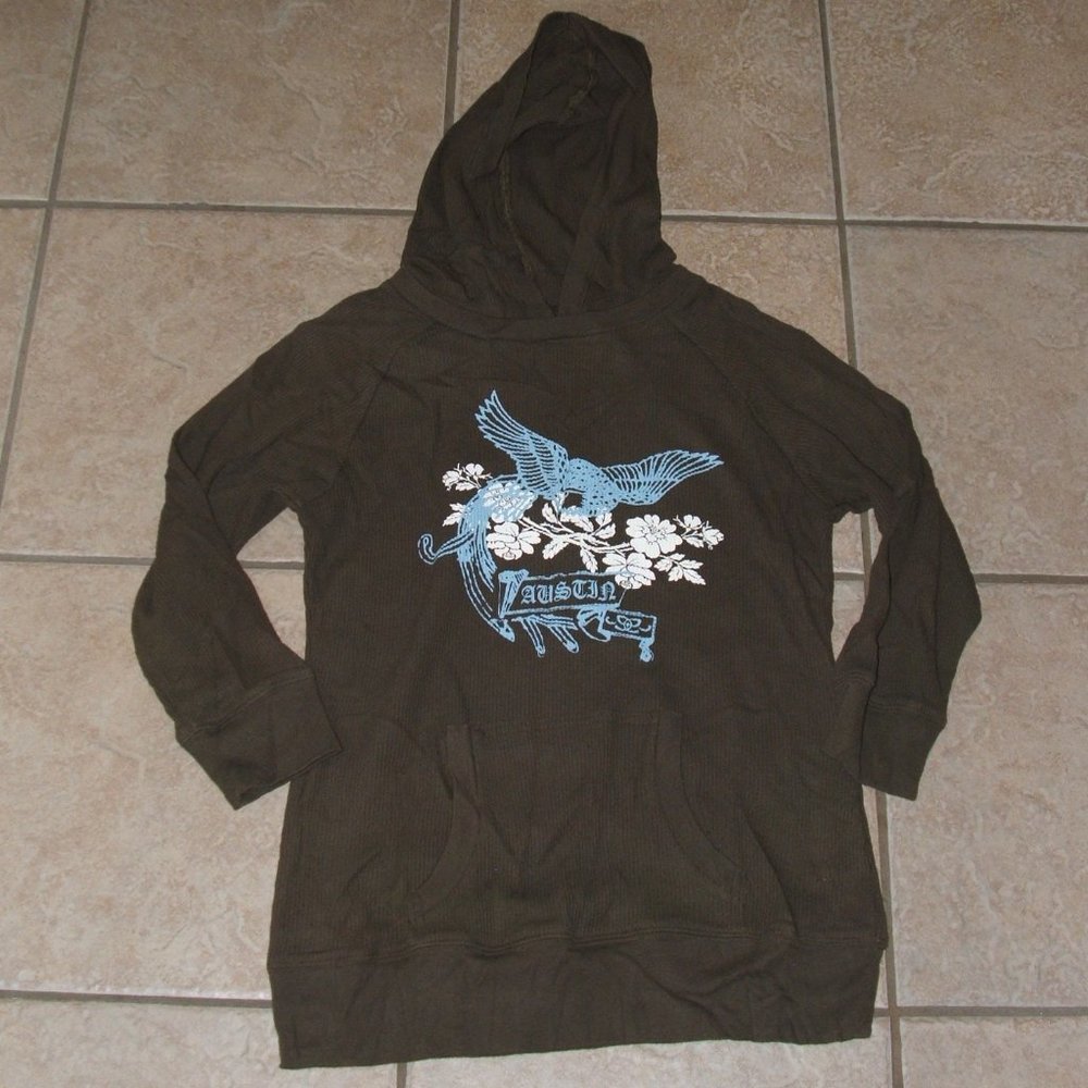 LIKE NEW Dark Brown Jr Large Casual Wear Stretchy Thermal Hooded Graphic Shirt